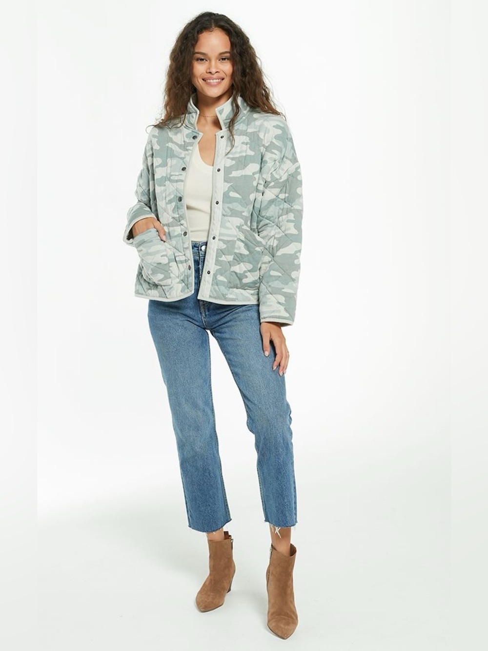 ZSUPPLY Maya Camo Quilted Button Front Jacket Relaxed Fit Casual Fall Chic M